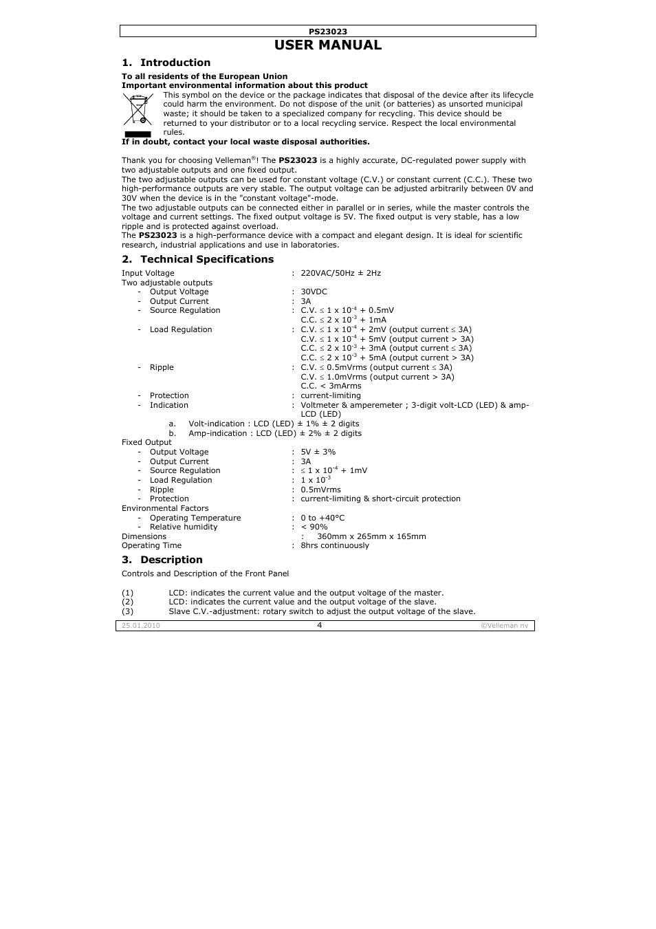 User ma, Anual | Velleman PS23023 User Manual | Page 4 / 20