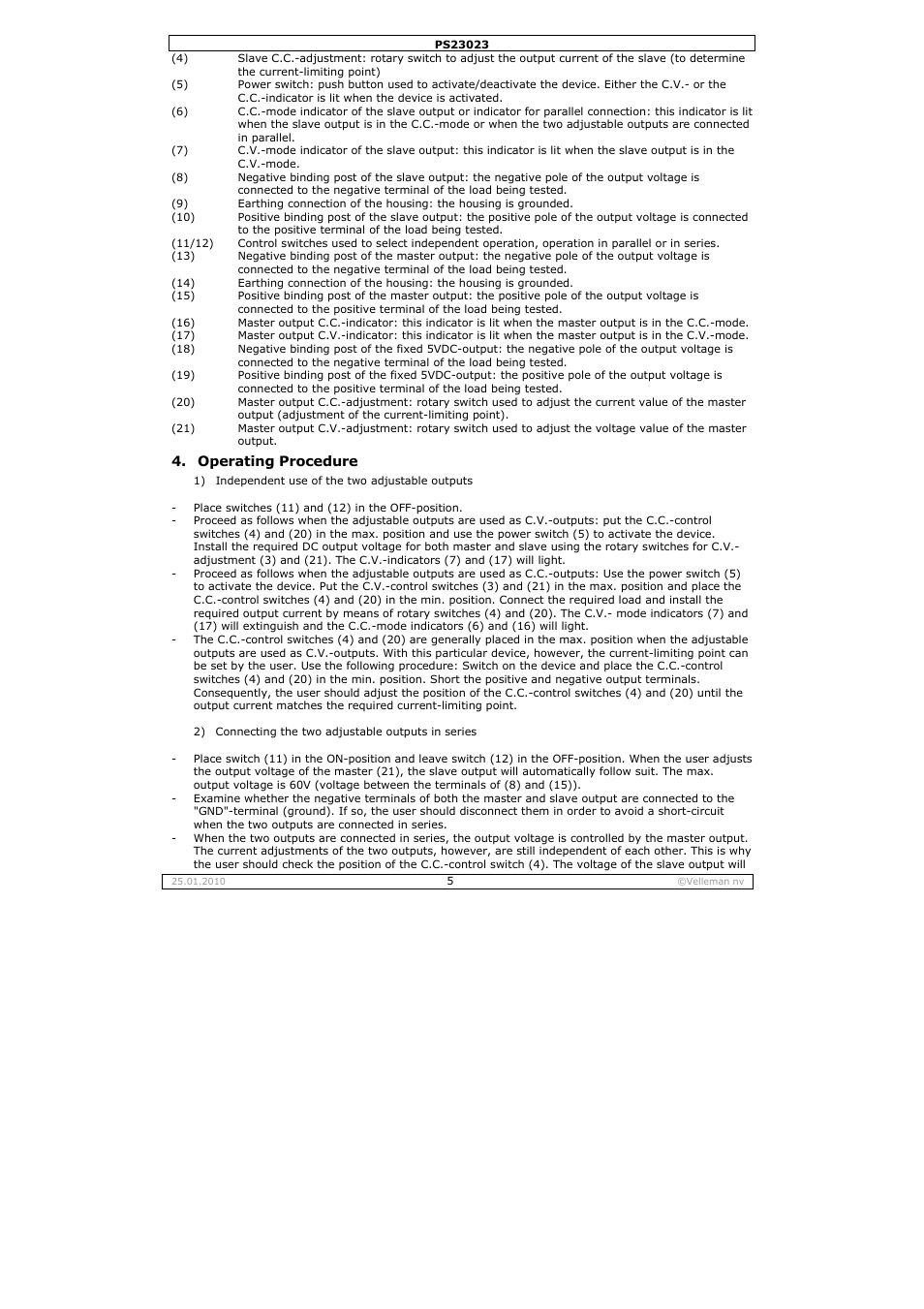 Velleman PS23023 User Manual | Page 5 / 20