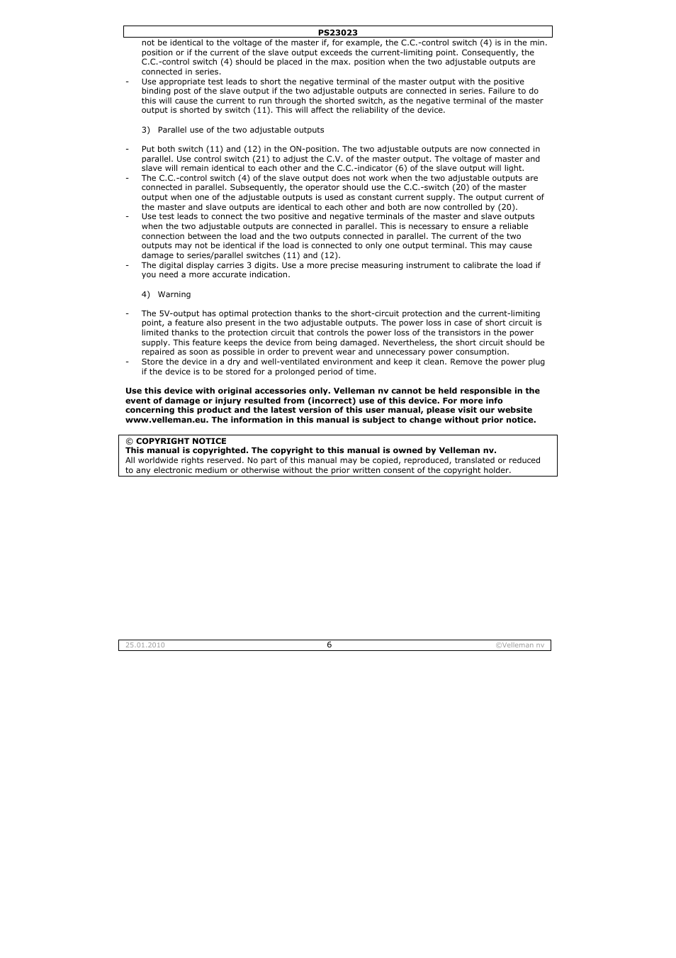 Velleman PS23023 User Manual | Page 6 / 20