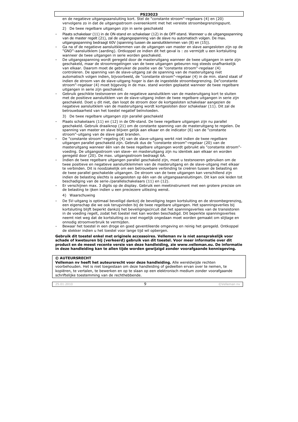 Velleman PS23023 User Manual | Page 9 / 20