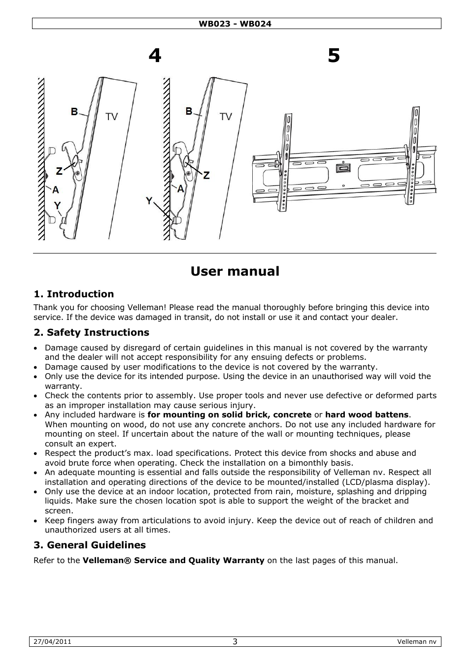 User manual | Velleman WB023 User Manual | Page 3 / 14
