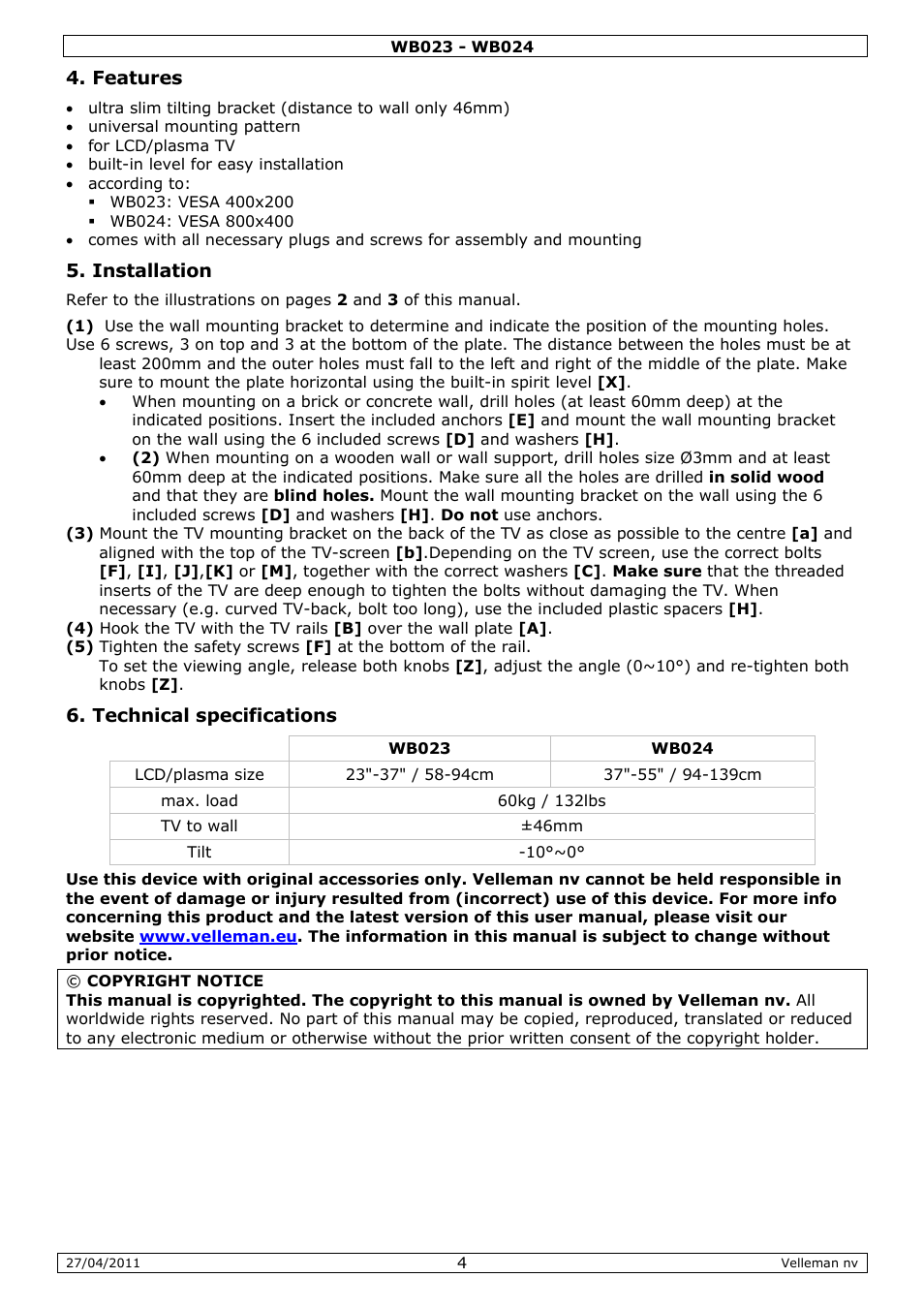 Velleman WB023 User Manual | Page 4 / 14