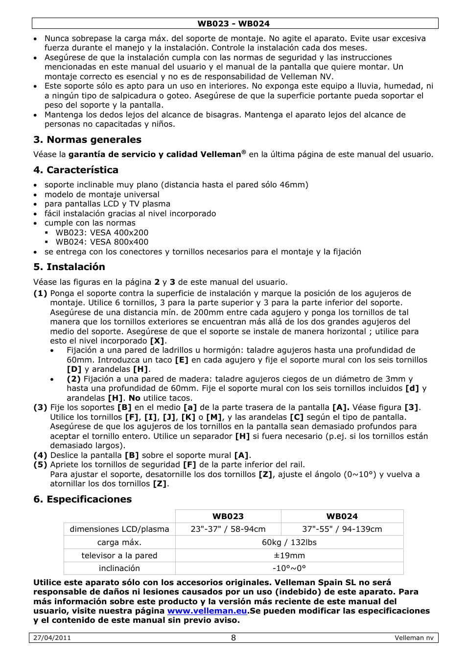 Velleman WB023 User Manual | Page 8 / 14