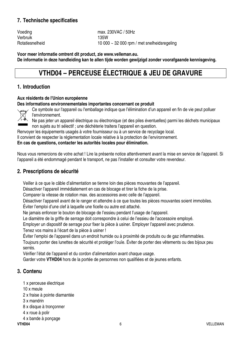 Vthd04 – perceuse électrique & jeu de gravure | Velleman VTHD04 User Manual | Page 6 / 10