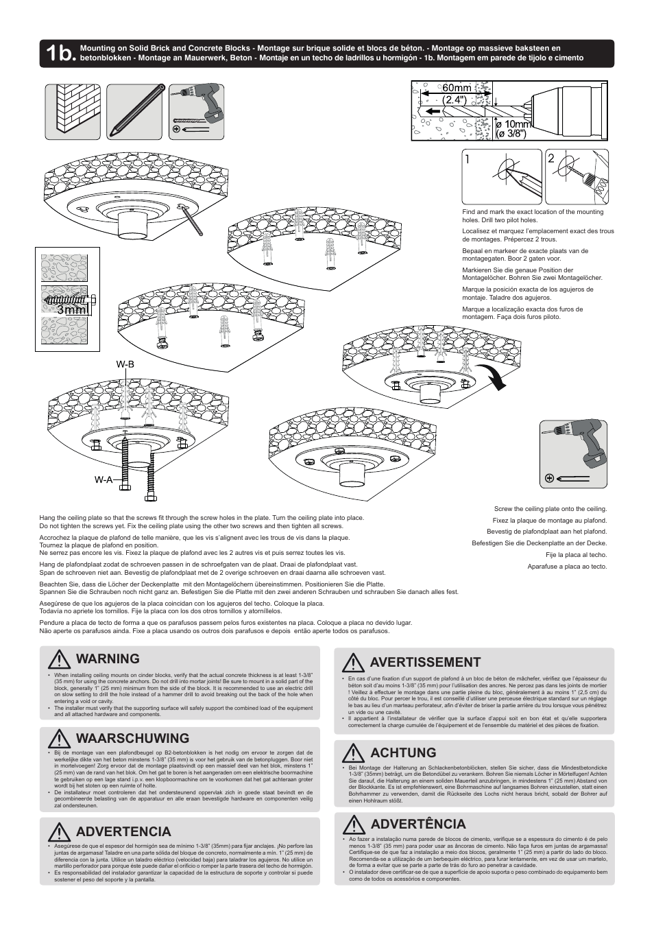 Warning waarschuwing avertissement achtung, Advertencia advertência | Velleman WB042 User Manual | Page 5 / 10