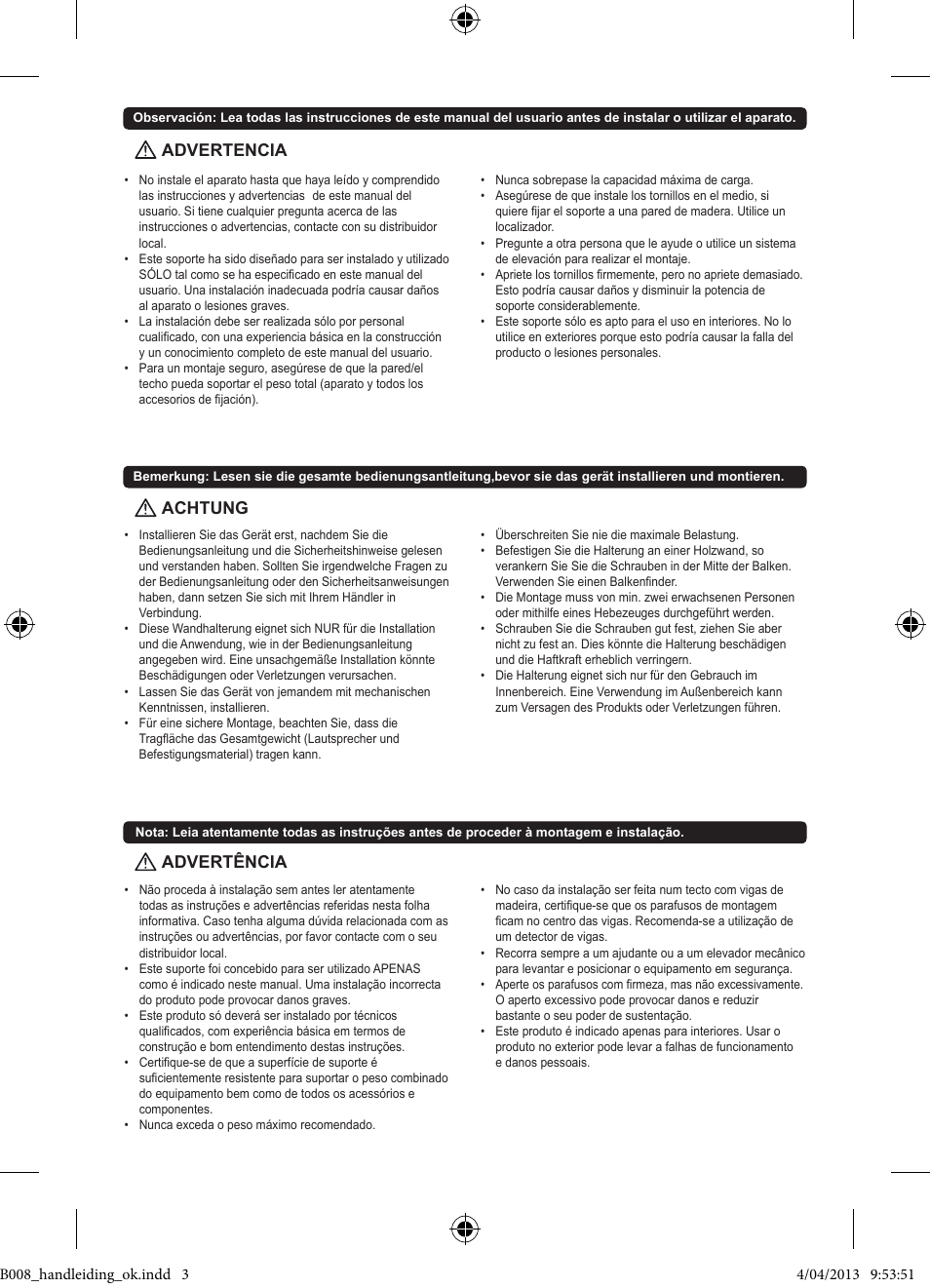 Advertencia achtung advertência | Velleman WB008 User Manual | Page 3 / 11