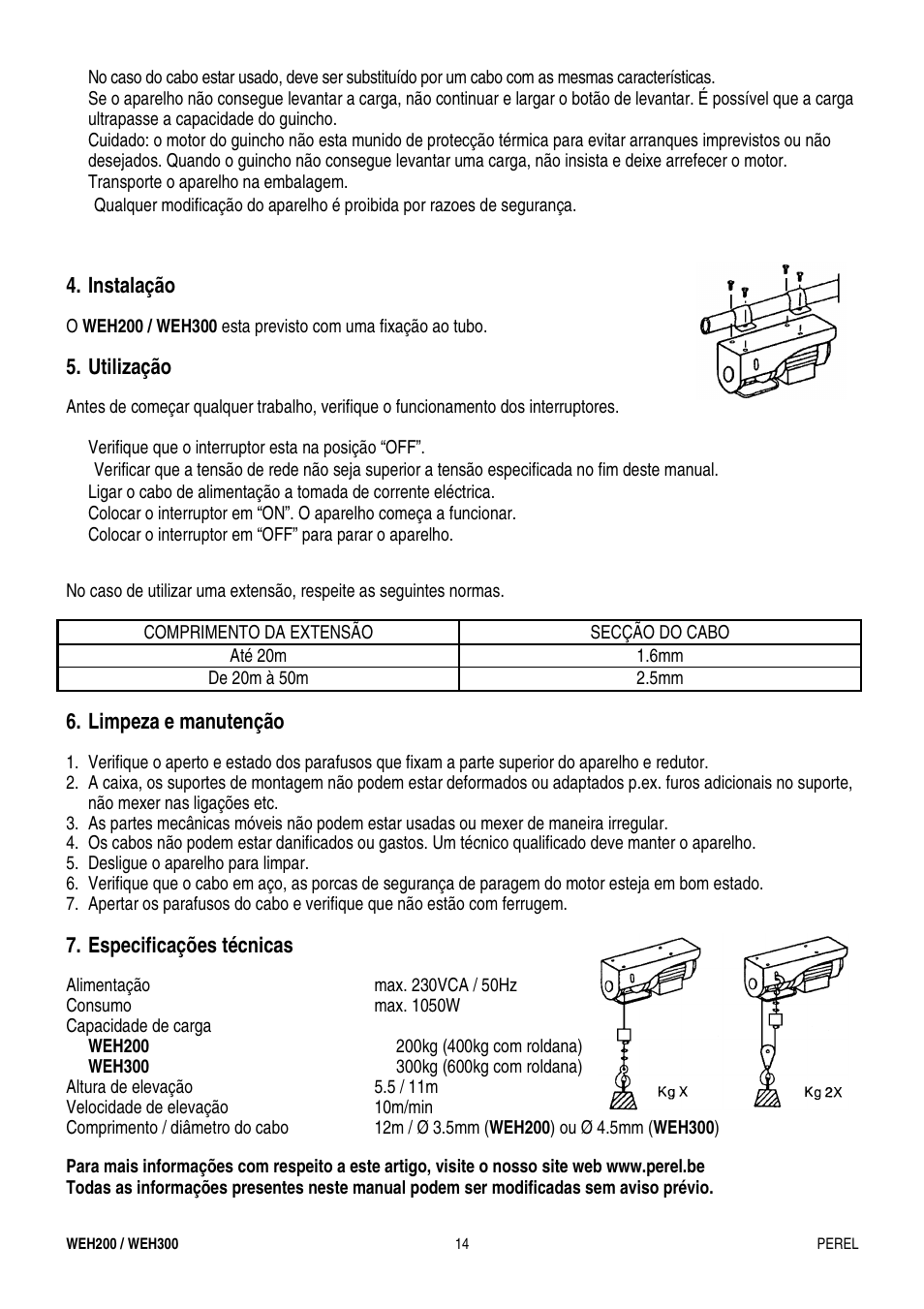 Instalação, Utilização, Limpeza e manutenção | Especificações técnicas | Velleman WEH200 User Manual | Page 14 / 16