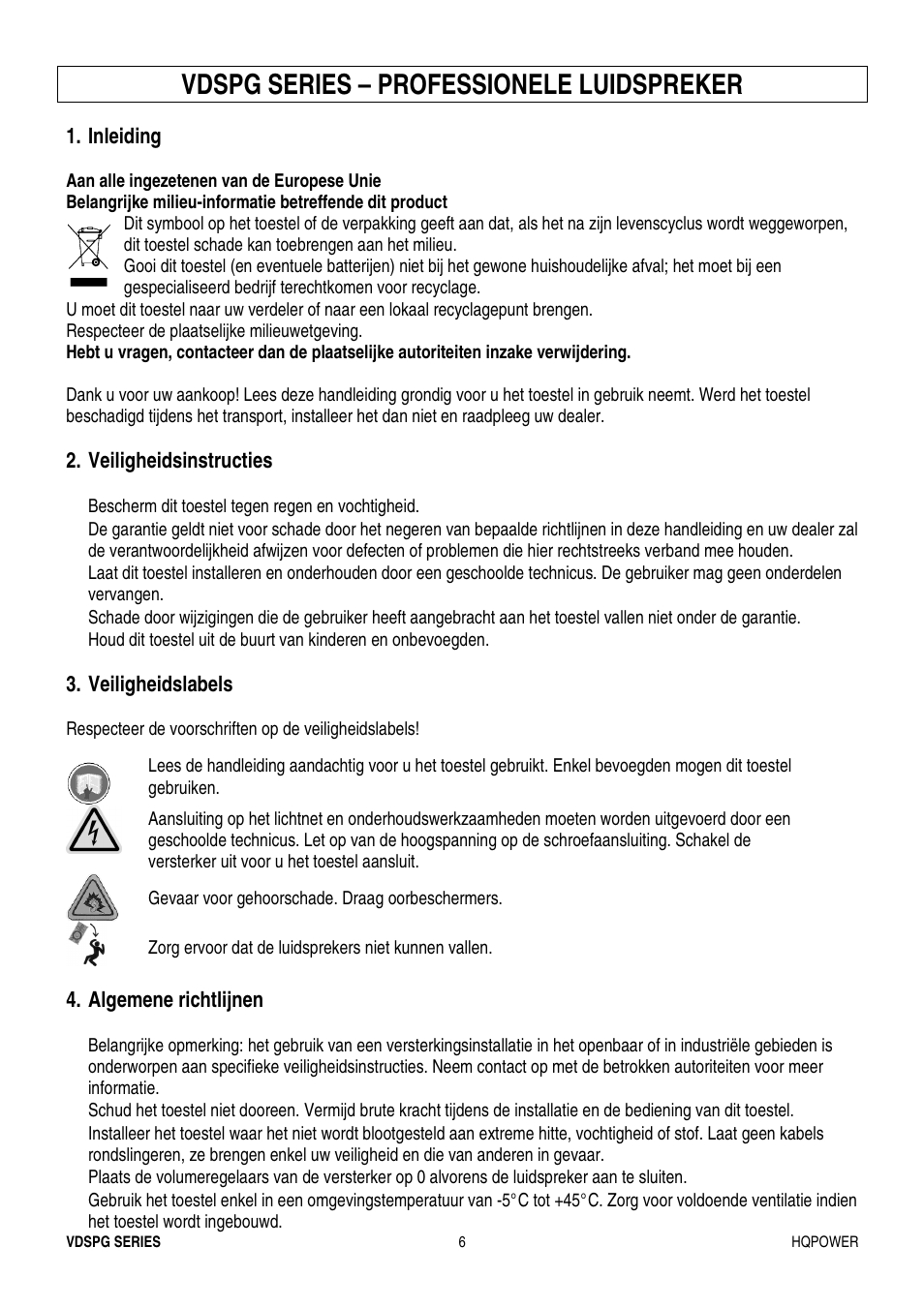 Vdspg series – professionele luidspreker | Velleman VDSPG15 User Manual | Page 6 / 17