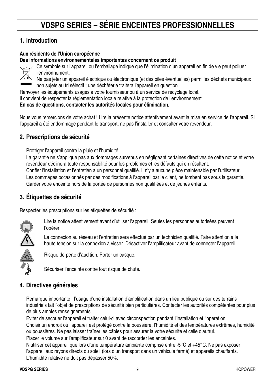 Vdspg series – série enceintes professionnelles | Velleman VDSPG15 User Manual | Page 9 / 17