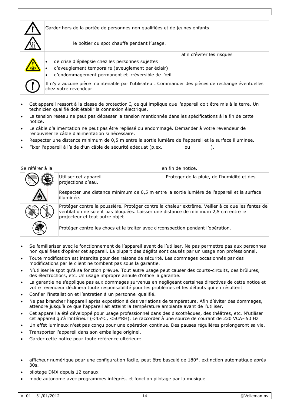 Directiv, Caracté, Ves géné | Éristique, Érales | Velleman VDPL3603MHW11 User Manual | Page 14 / 29