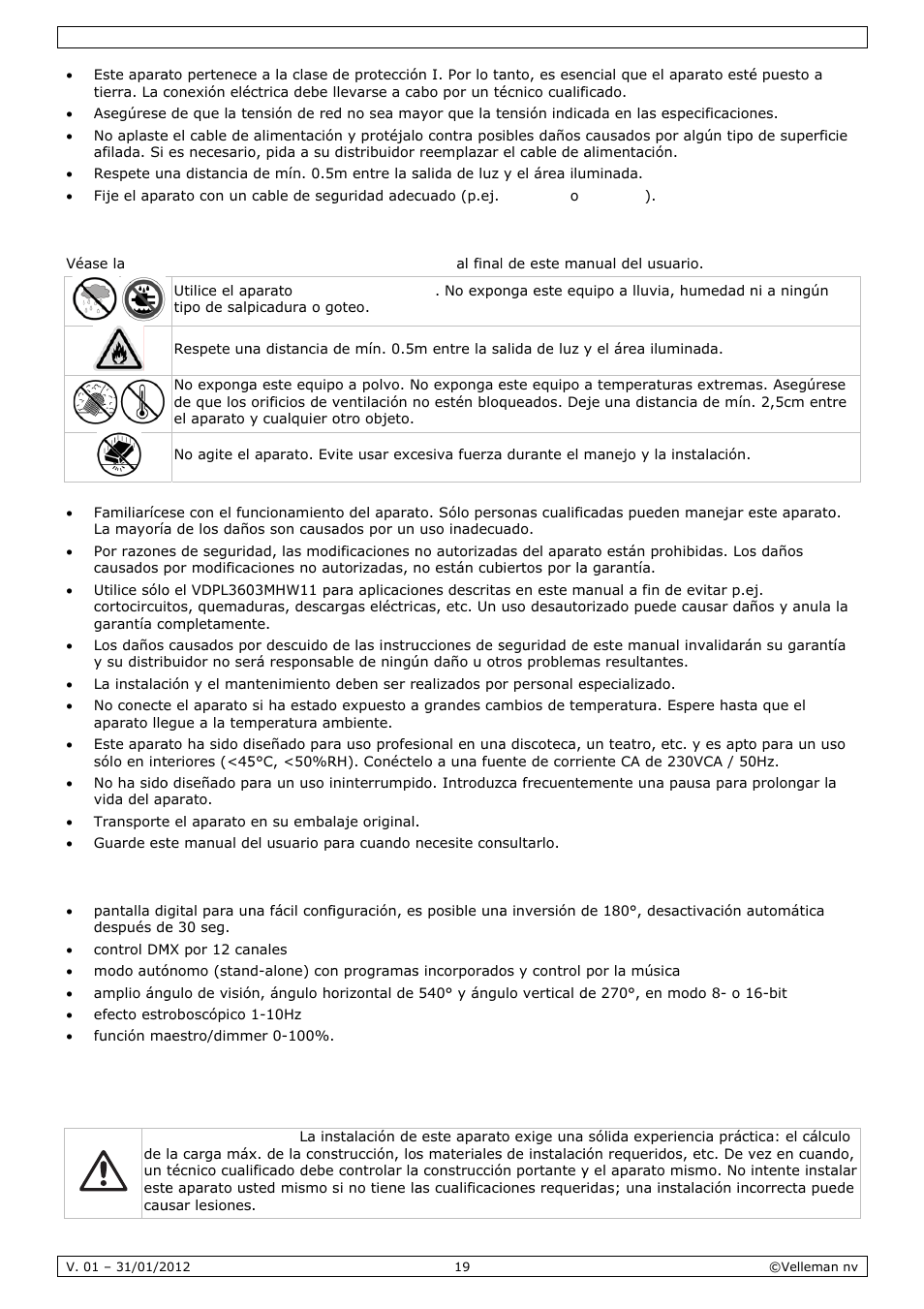 Normas, Caracte, Instala | S genera, Erísticas, Ción, Ales | Velleman VDPL3603MHW11 User Manual | Page 19 / 29