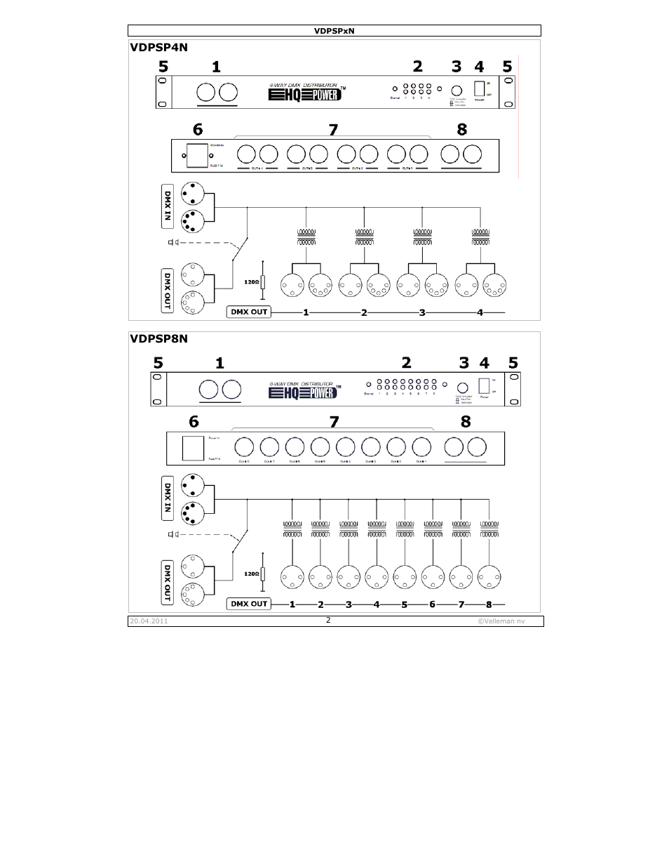 Vdpsp4n, Vdpsp8n | Velleman VDPSPxN User Manual | Page 2 / 18
