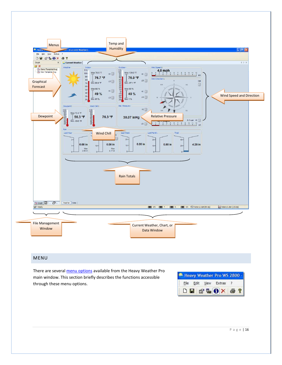 Menu | Velleman WS2800 Software User’s Guide User Manual | Page 16 / 40