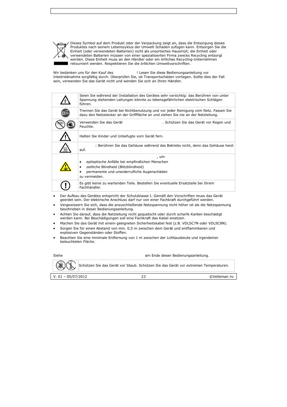 Bedienungsanleitung, Bedie, Enungs | Anleitu | Velleman VDPL300CB User Manual | Page 23 / 29