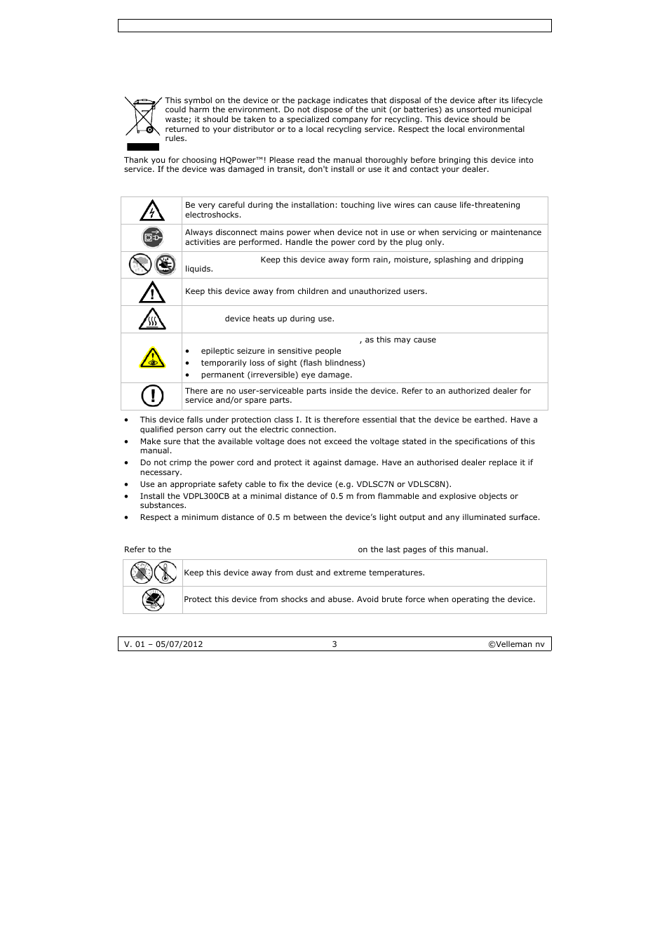 User manual, User ma, Anual | Velleman VDPL300CB User Manual | Page 3 / 29