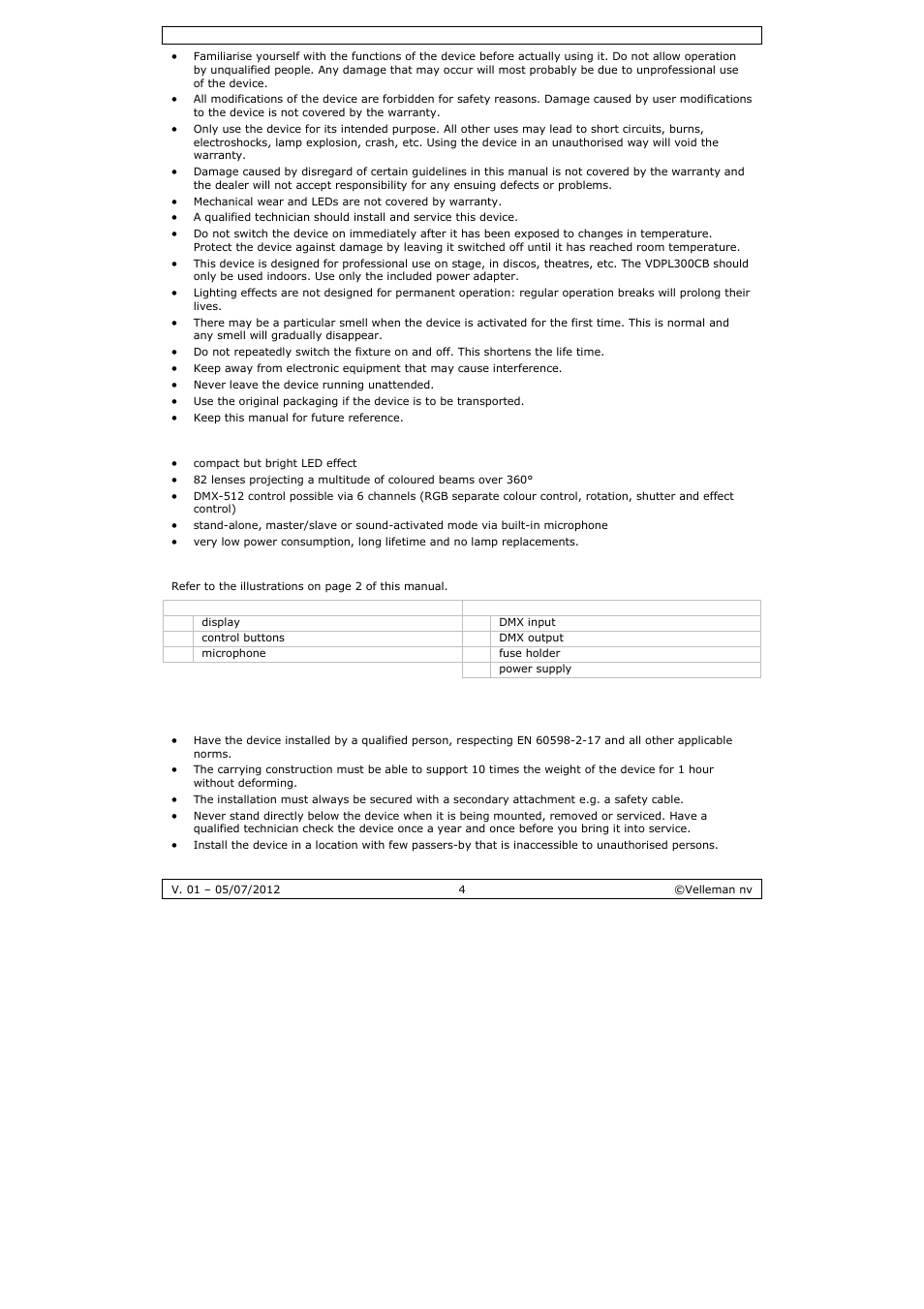 Velleman VDPL300CB User Manual | Page 4 / 29