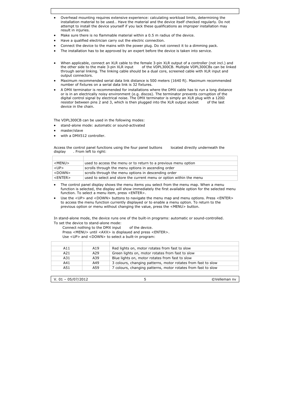 Velleman VDPL300CB User Manual | Page 5 / 29