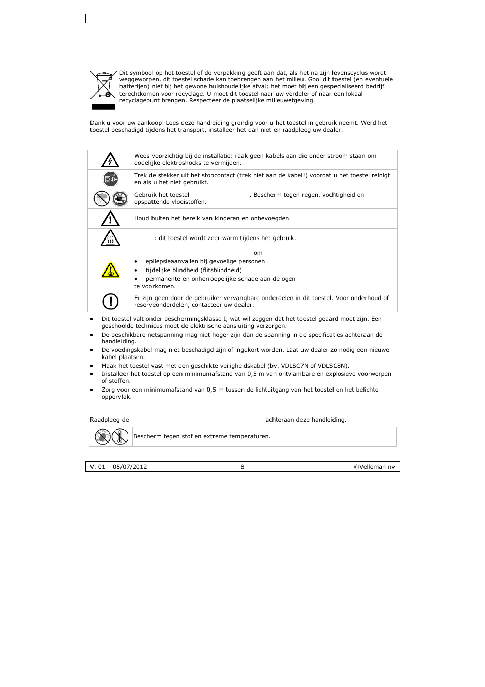Gebruikershandleiding, Gebru, Uikersha | Andleid, Ding | Velleman VDPL300CB User Manual | Page 8 / 29