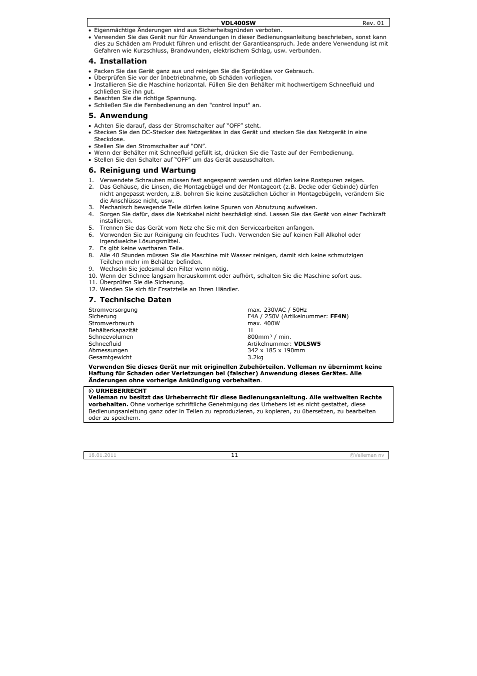 Velleman VDL400SW User Manual | Page 11 / 13