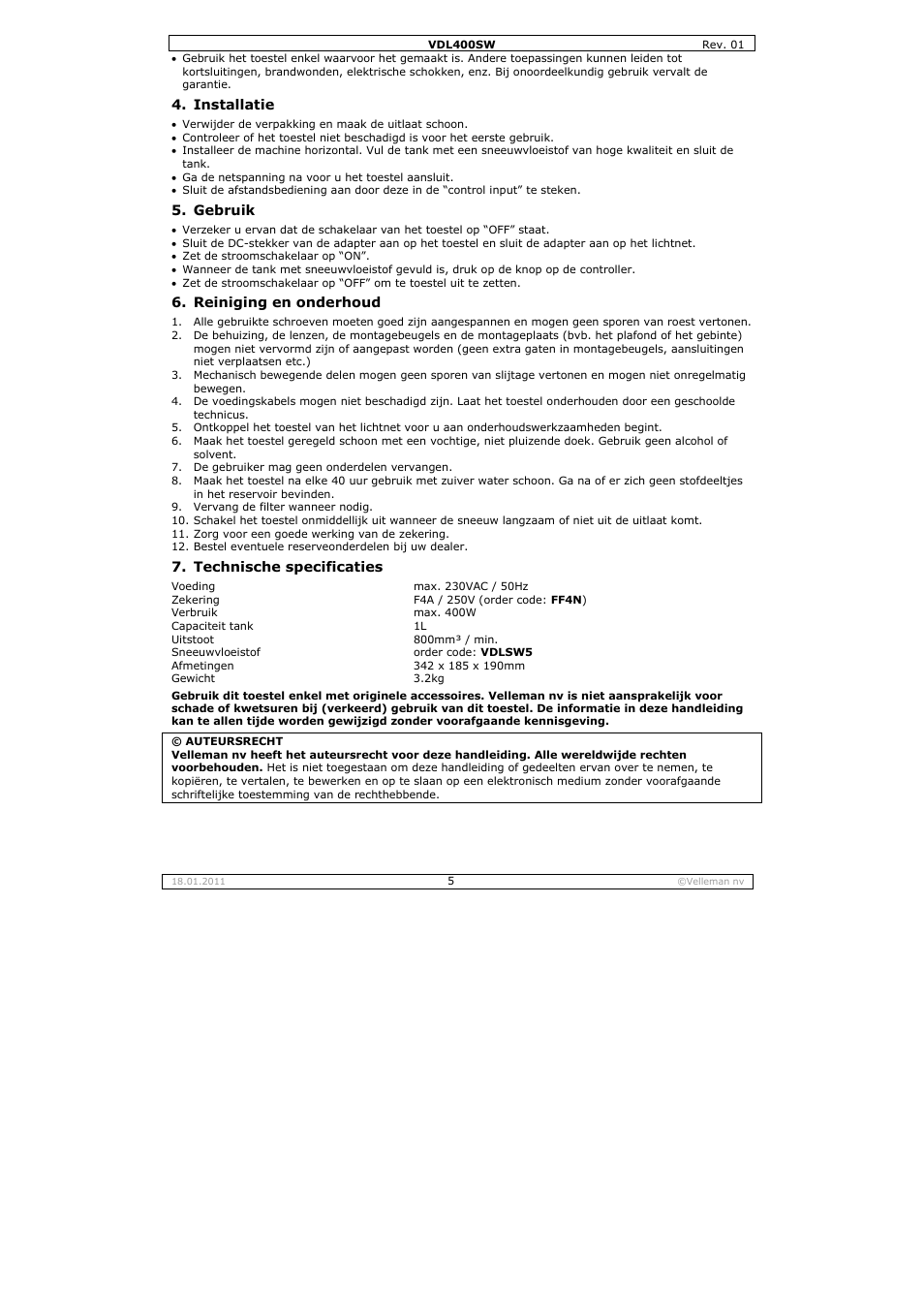 Velleman VDL400SW User Manual | Page 5 / 13