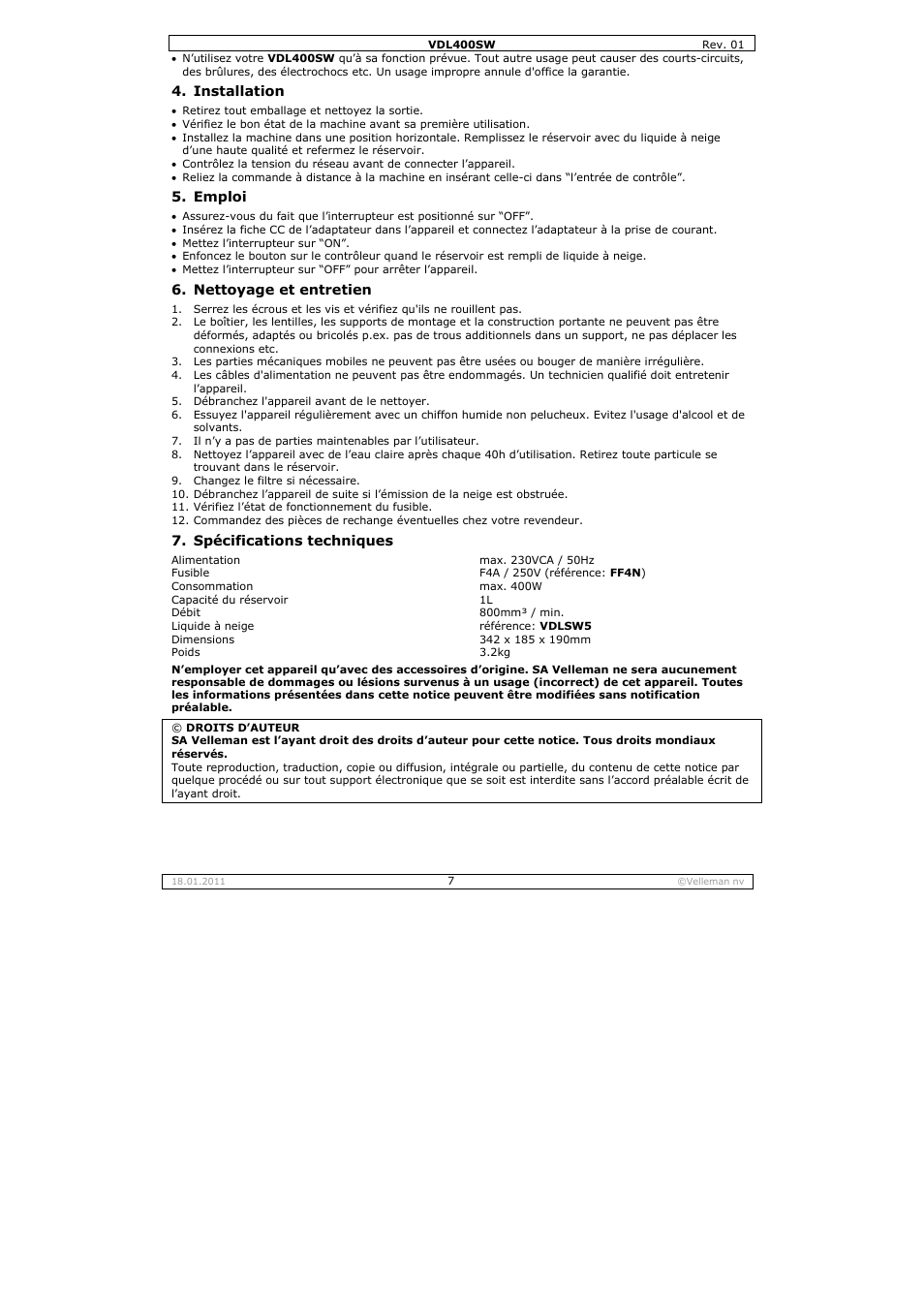 Velleman VDL400SW User Manual | Page 7 / 13