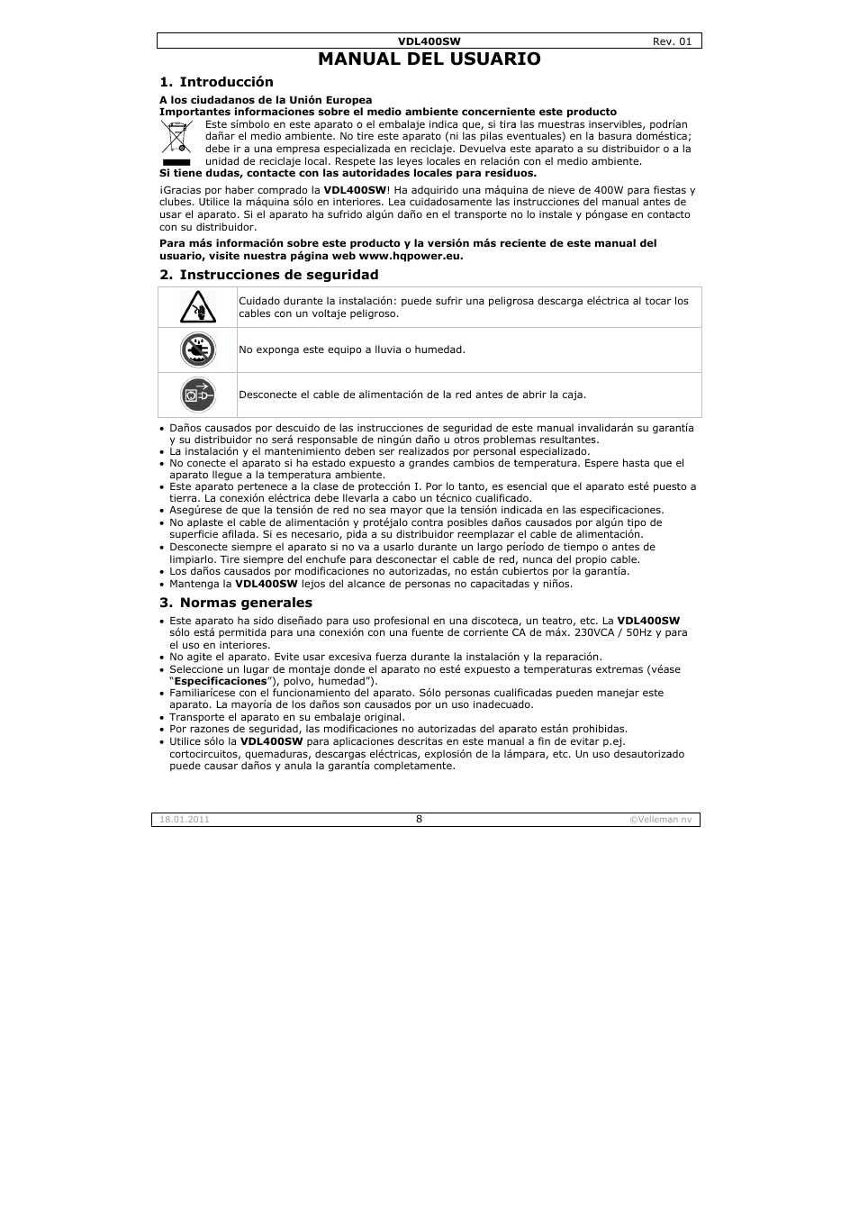 Nual del, L usuar | Velleman VDL400SW User Manual | Page 8 / 13