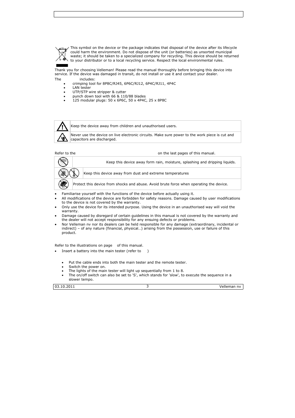 User manual, User m, Anual | Velleman VTMUS3 User Manual | Page 3 / 13