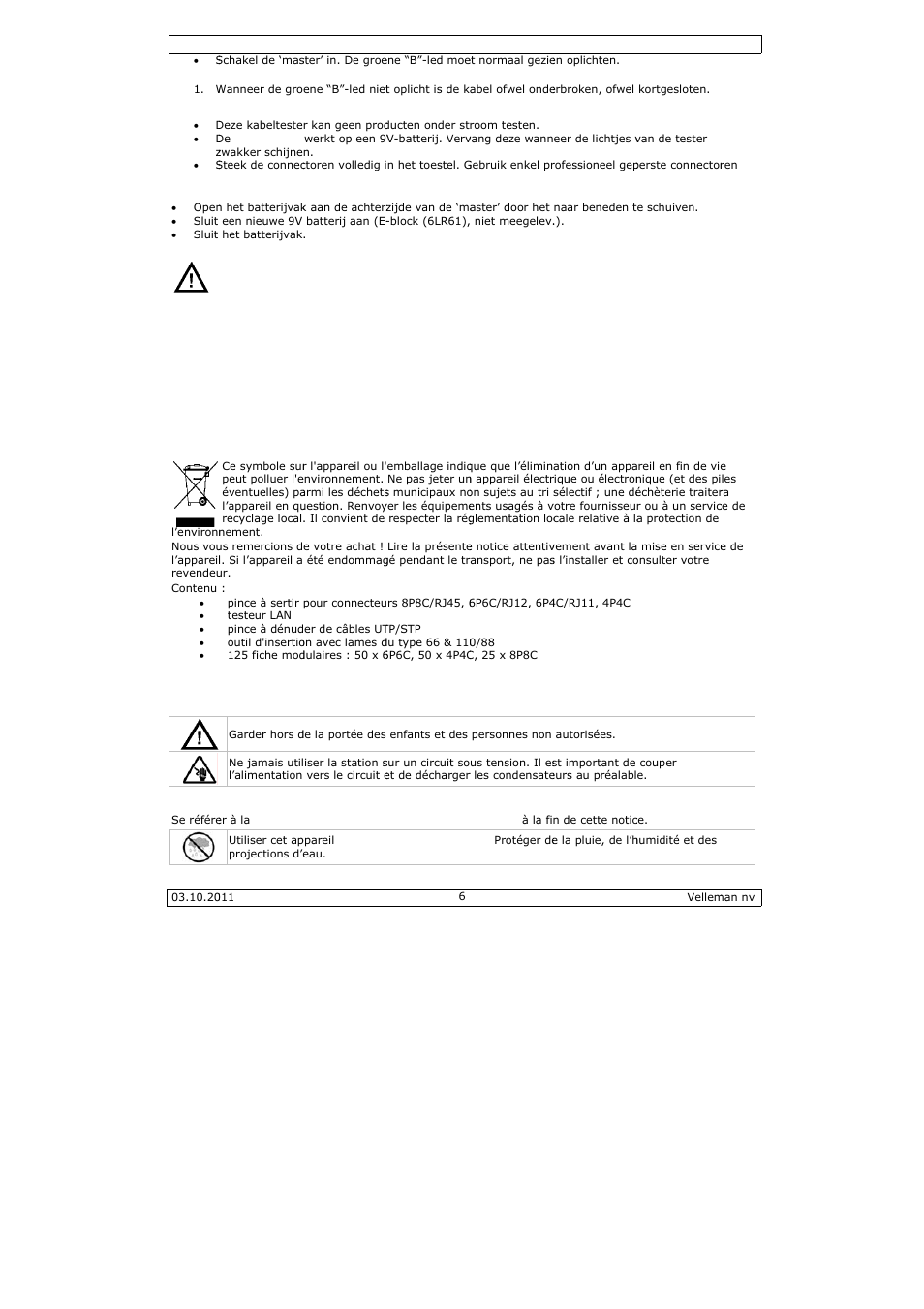 Notice d'emploi, Notice d, Emploi | Velleman VTMUS3 User Manual | Page 6 / 13