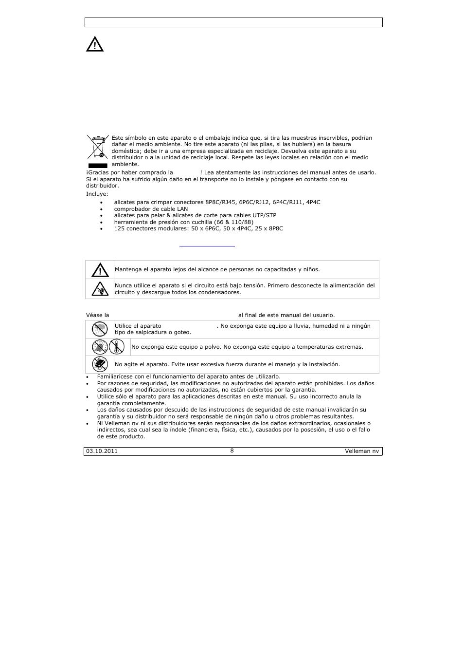 Manual del usuario, Anual de, L usuario | Velleman VTMUS3 User Manual | Page 8 / 13
