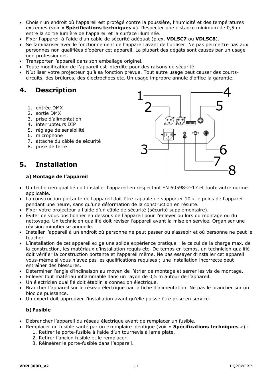 Description, Installation | Velleman VDPL300D User Manual | Page 11 / 23