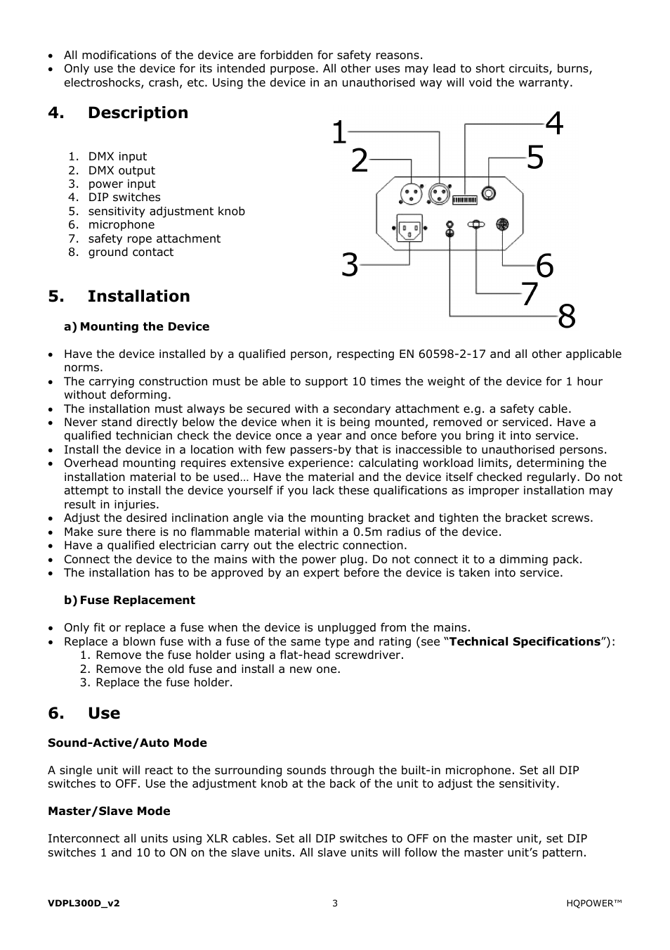 Description, Installation | Velleman VDPL300D User Manual | Page 3 / 23