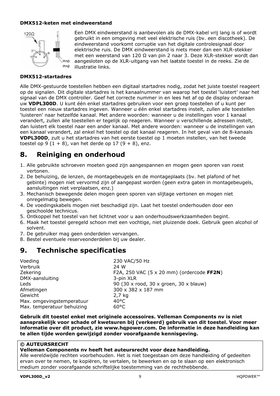 Rein, Tech, Niging e | Hnische, En onde, E specif, Erhoud, Ficaties | Velleman VDPL300D User Manual | Page 9 / 23