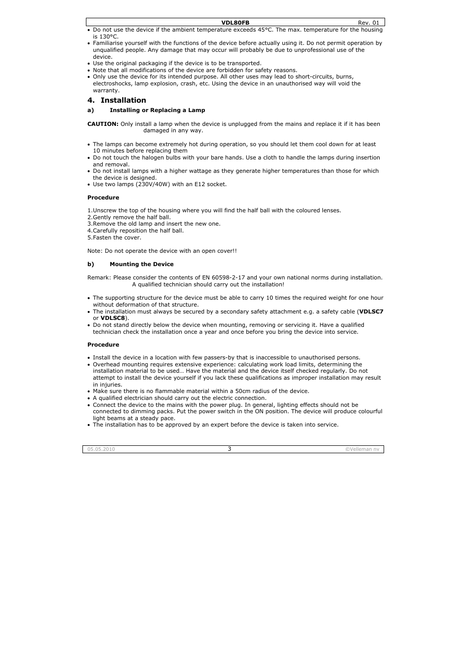 Velleman VDL80FB User Manual | Page 3 / 17