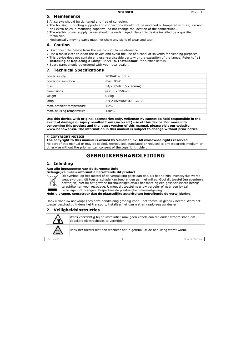 Gebru, Uikersha, Andleid | Ding | Velleman VDL80FB User Manual | Page 4 / 17