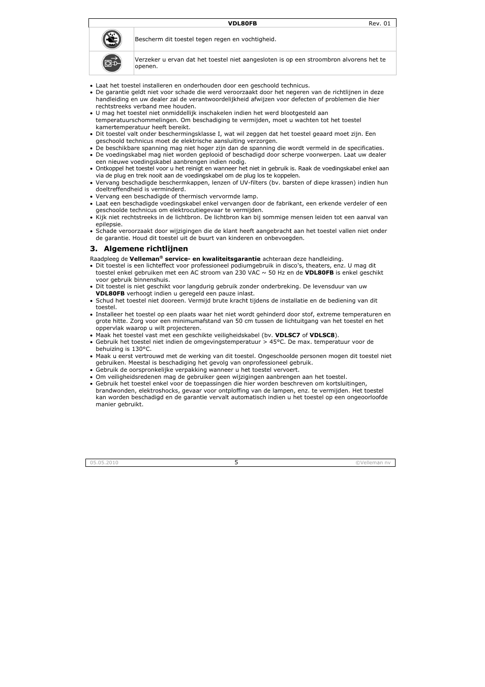 Velleman VDL80FB User Manual | Page 5 / 17