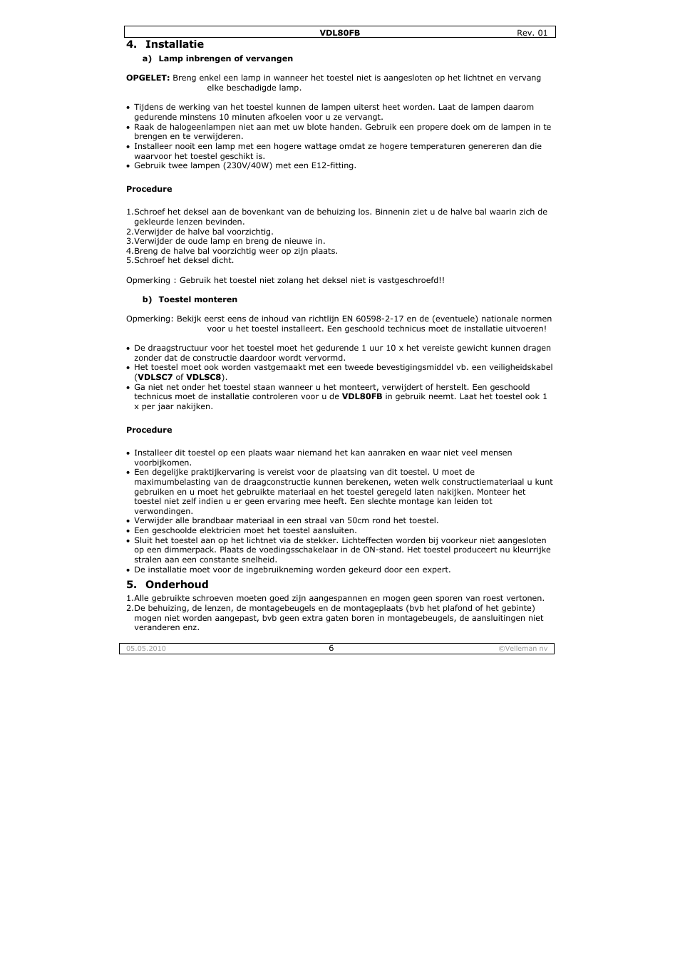 Velleman VDL80FB User Manual | Page 6 / 17