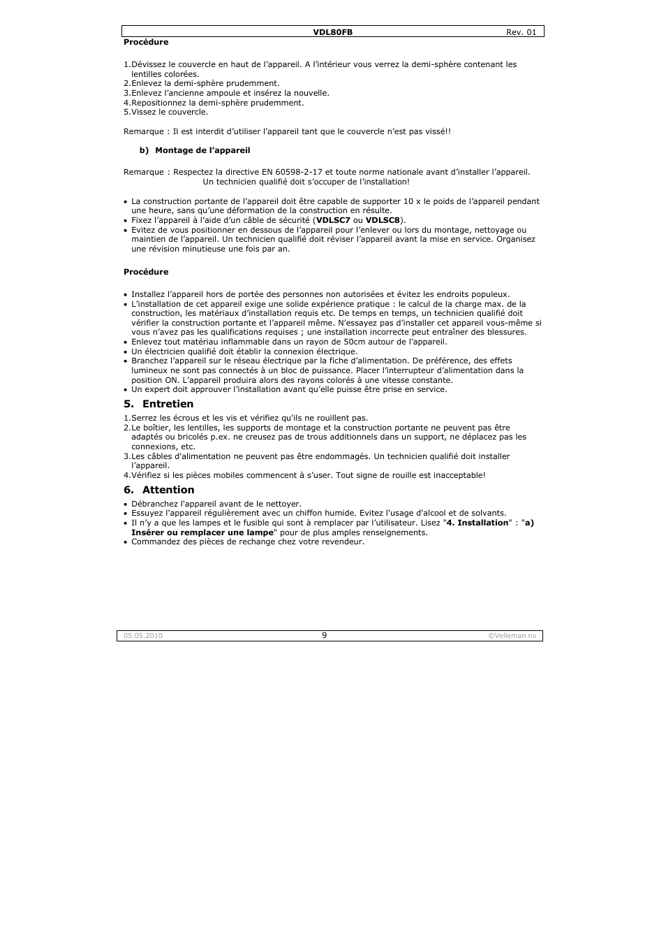 Velleman VDL80FB User Manual | Page 9 / 17