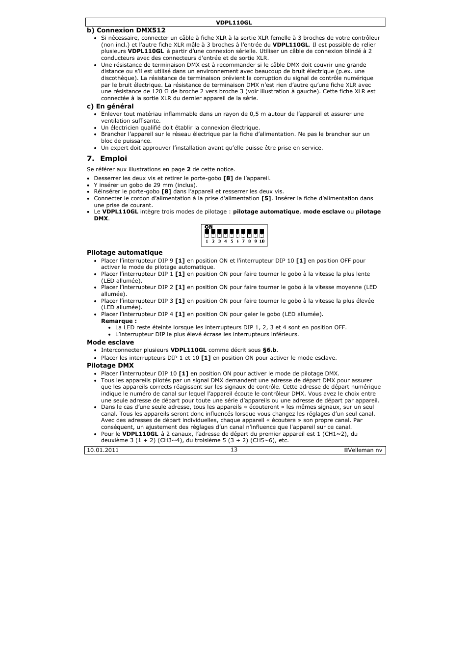 Velleman VDPL110GL User Manual | Page 13 / 24