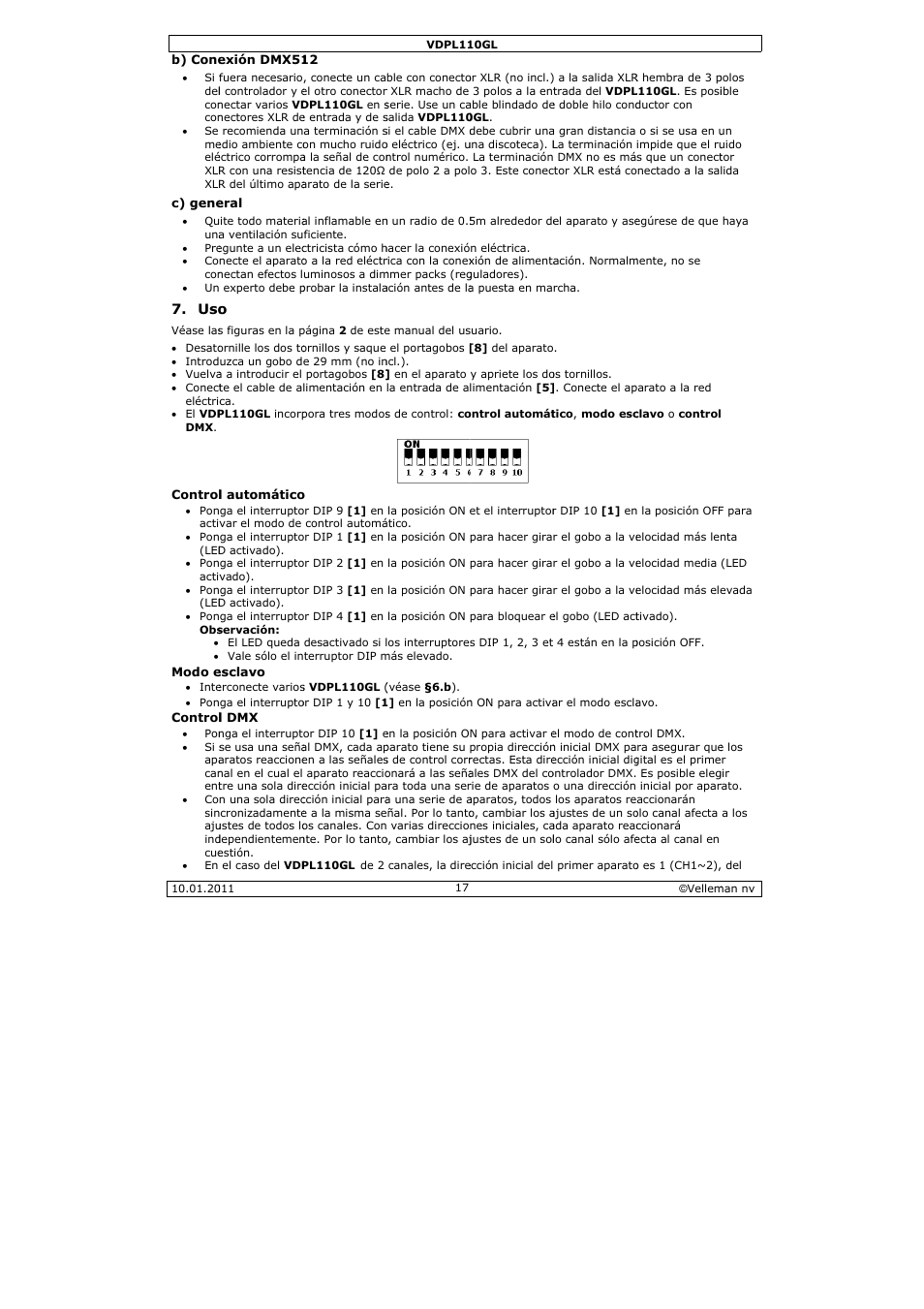 Velleman VDPL110GL User Manual | Page 17 / 24