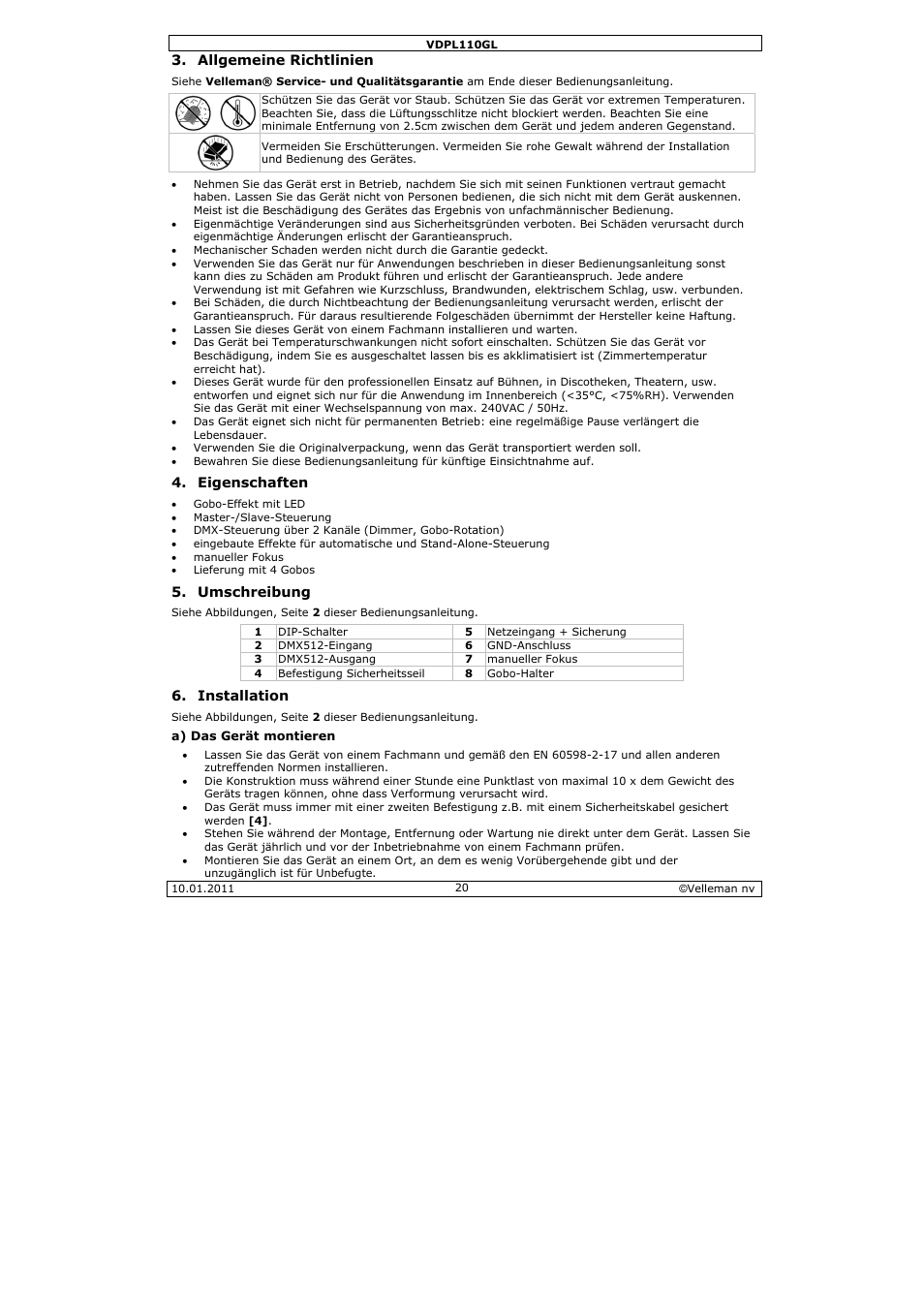 Velleman VDPL110GL User Manual | Page 20 / 24