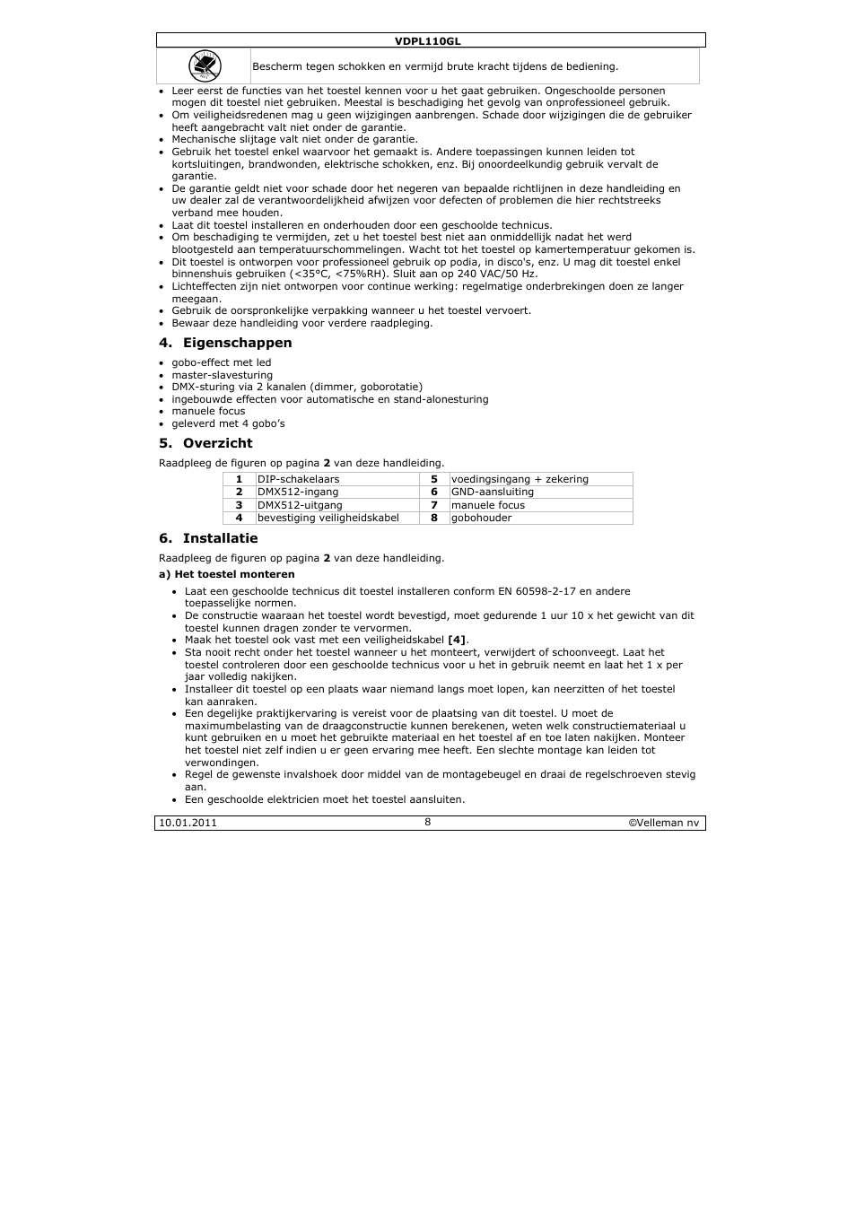 Velleman VDPL110GL User Manual | Page 8 / 24