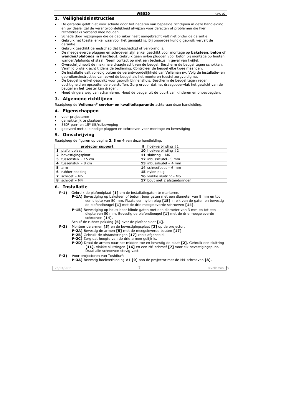 Velleman WB020 User Manual | Page 7 / 18