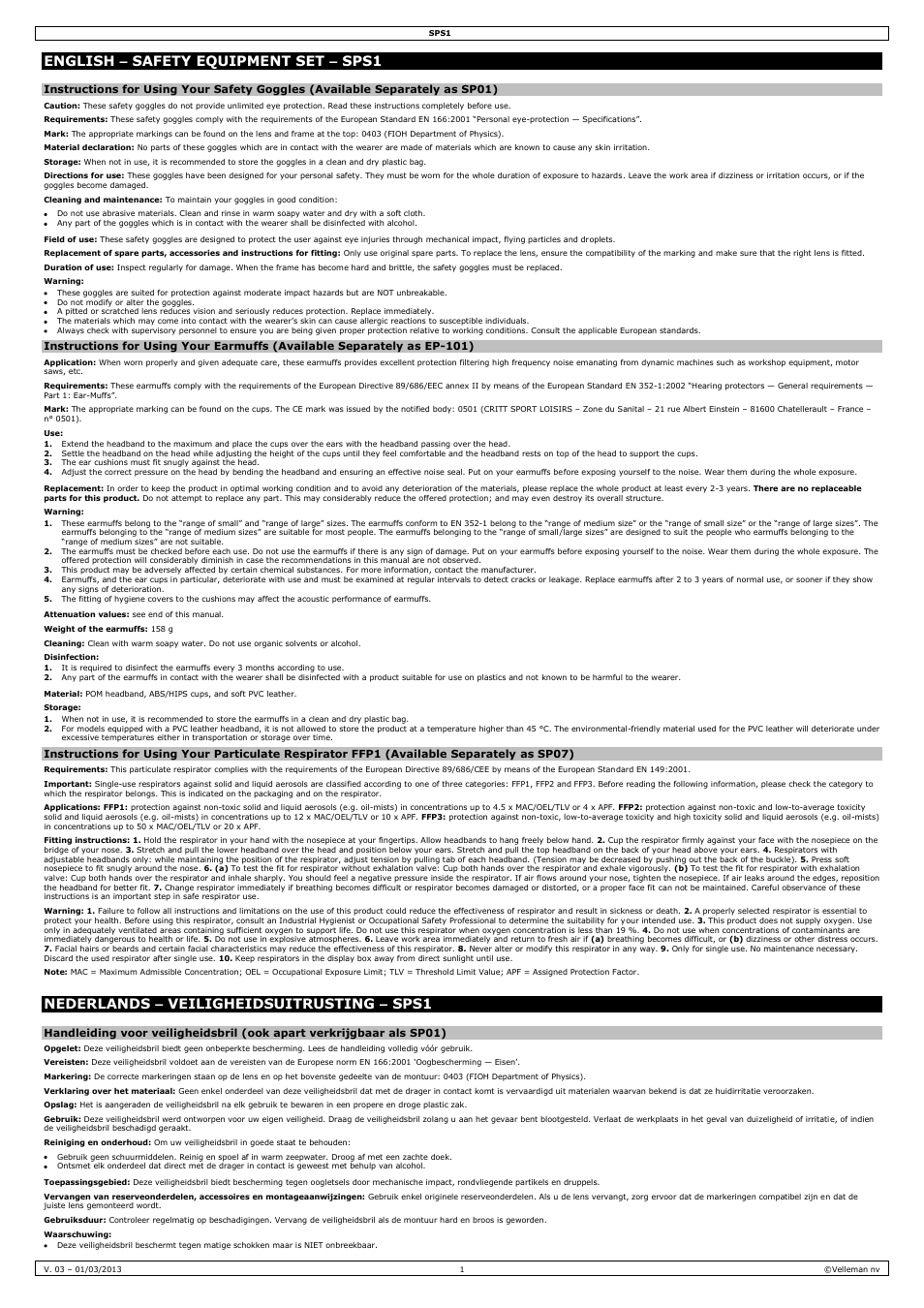 Velleman SPS1 User Manual | 8 pages