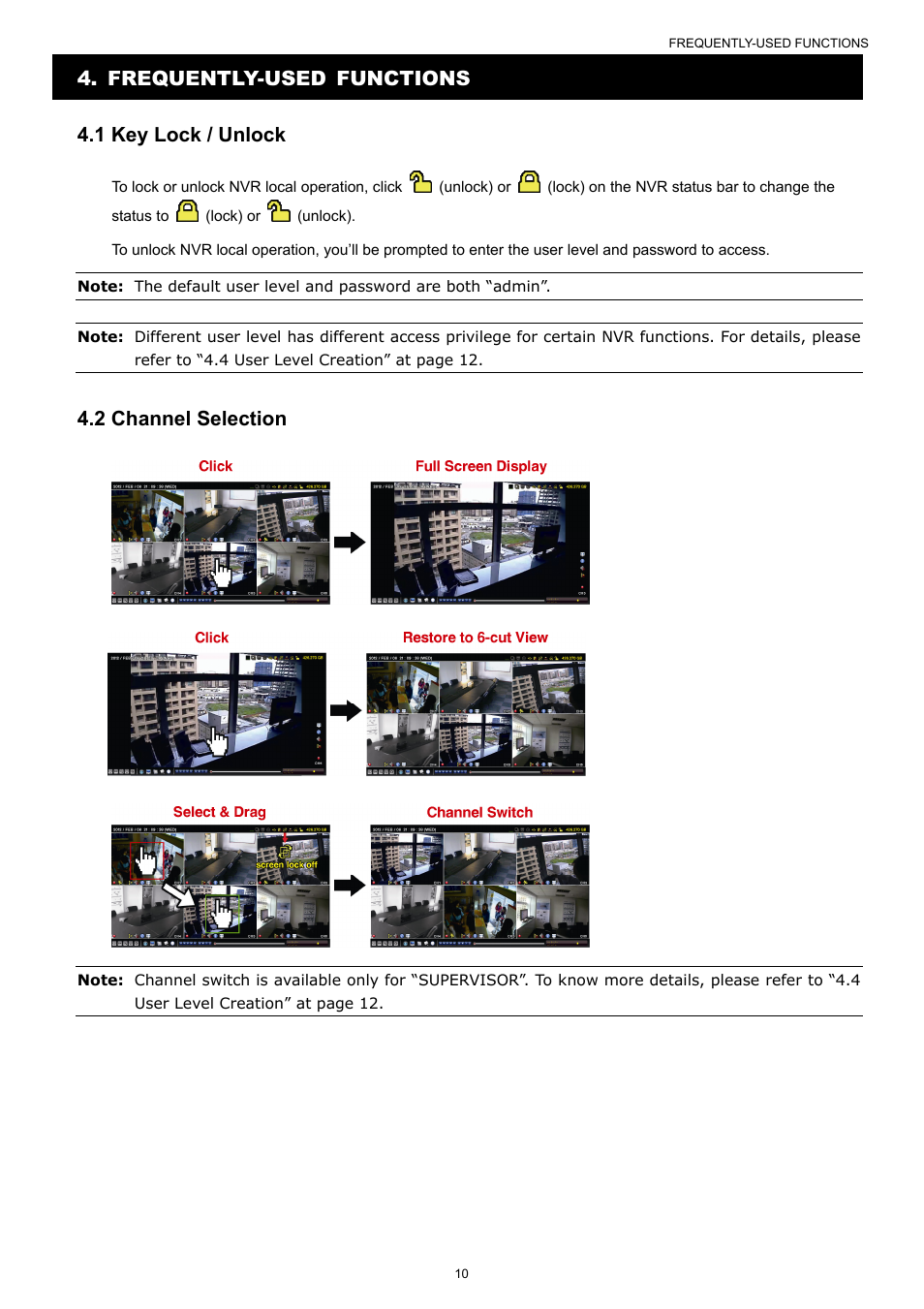 Frequently-used functions 4.1 key lock / unlock, 2 channel selection | Velleman NVR2 User Manual | Page 16 / 314