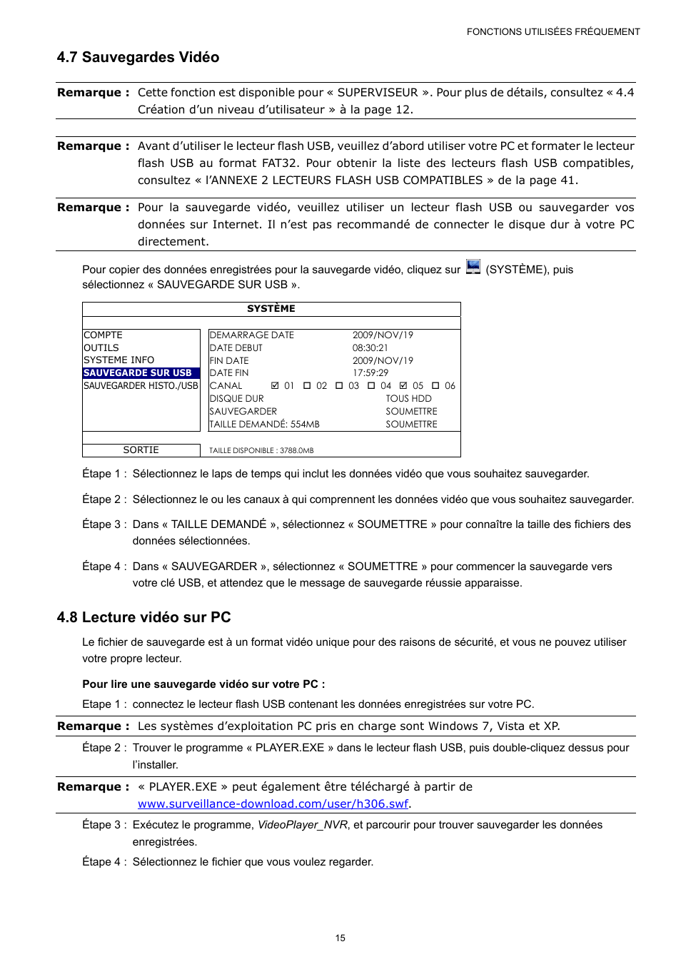 7 sauvegardes vidéo, 8 lecture vidéo sur pc | Velleman NVR2 User Manual | Page 177 / 314