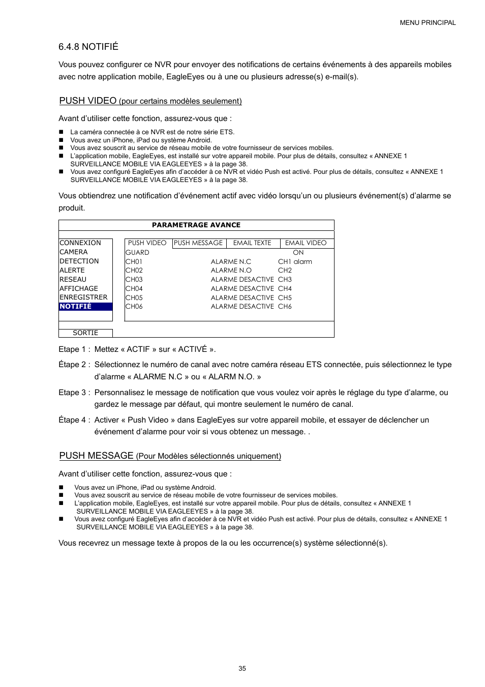 8 notifié, Push video, Push message | Velleman NVR2 User Manual | Page 197 / 314