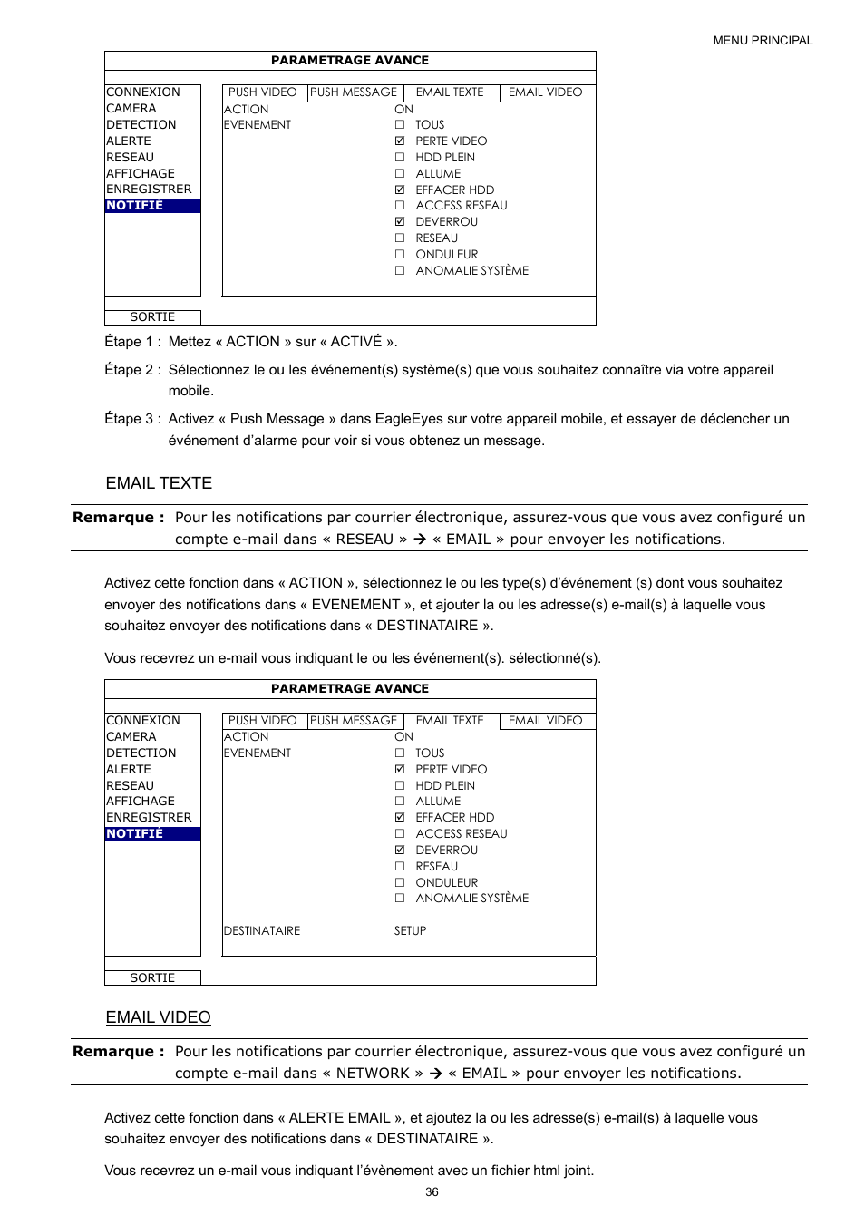 Email texte, Email video | Velleman NVR2 User Manual | Page 198 / 314
