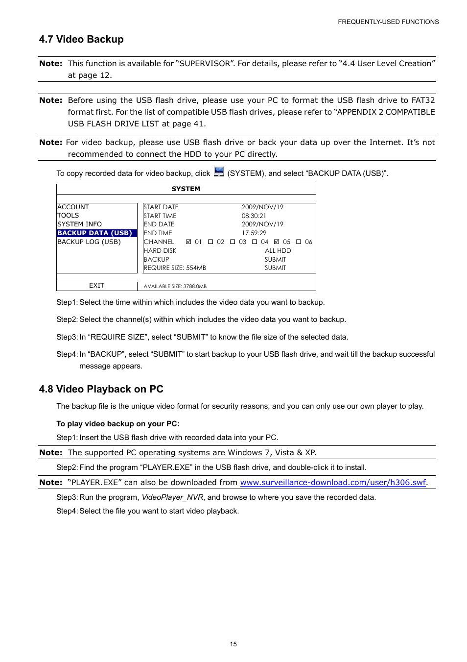 7 video backup, 8 video playback on pc | Velleman NVR2 User Manual | Page 21 / 314