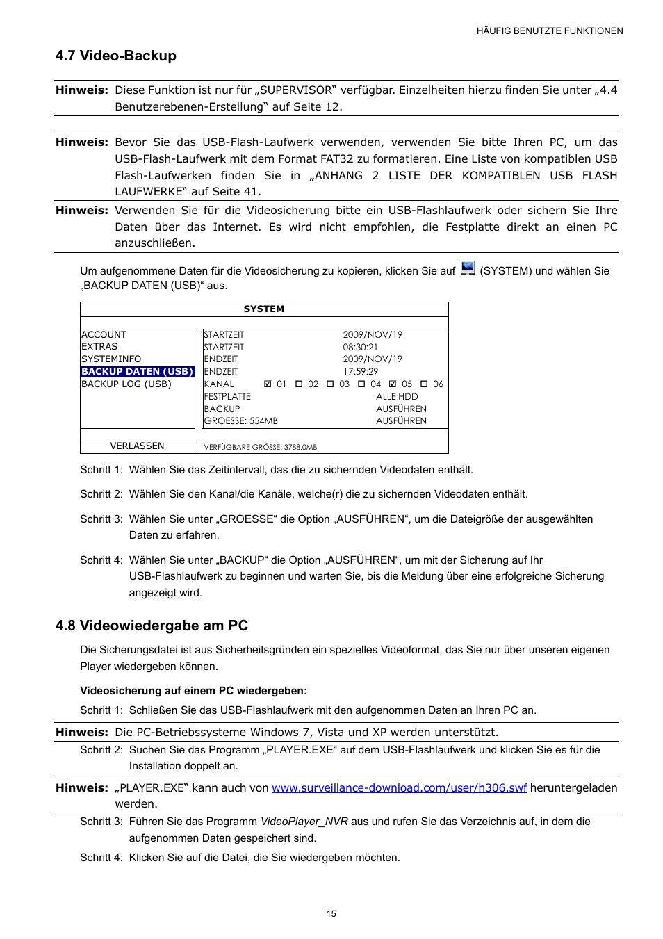 7 video-backup, 8 videowiedergabe am pc | Velleman NVR2 User Manual | Page 230 / 314