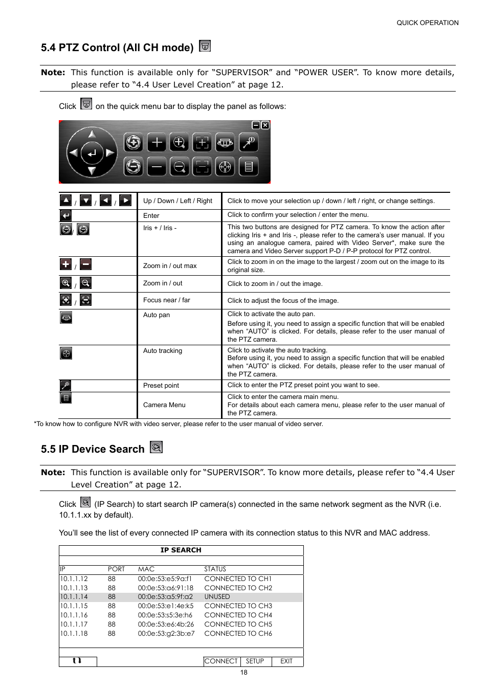 4 ptz control (all ch mode), 5 ip device search | Velleman NVR2 User Manual | Page 24 / 314
